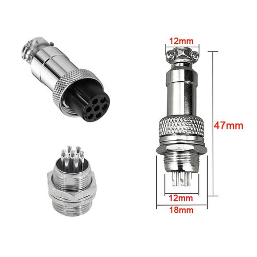 QitinDasen 8Pcs Premium 7 Pin GX12 Aviation Connector, 5A 12mm Thread Male Female Panel Metal Aviation Wire Connector Plug Socket, with Rubber Protector Cap and Phillips Screwdriver