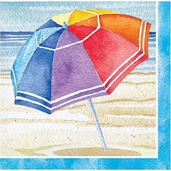 Creative Converting Beach Umbrellas Beverage Napkins, 5", Multi-color