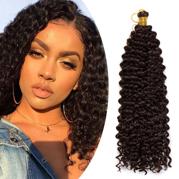 14" One Piece Braiding Hair Extensions, Medium Brown, Synthetic Crochet Water Wave Hairpiece Wavy Weave Hair Braids