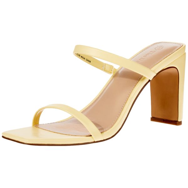 The Drop Women's Avery Square Toe Two Strap High Heeled Sandal, Pastel Yellow, 7.5 UK