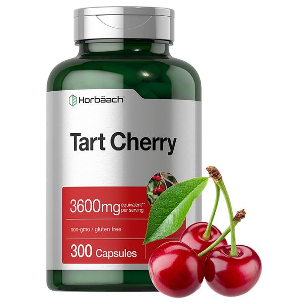 Horbaach Tart Cherry Extract Capsules | 3600mg | 300 Pills | Non-GMO, Gluten Free | Traditional Herbal Supplement