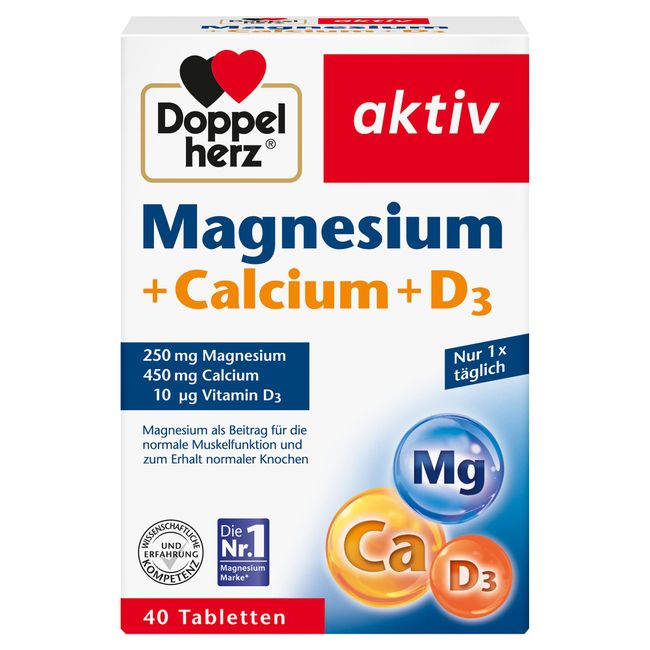 Doppelherz Magnesium + Calcium + D3 - Magnesium als Beitrag für die normale Muskelfunktion und zum Erhalt normaler Knochen - 40 Tabletten