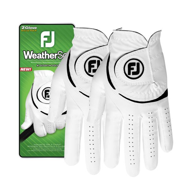FootJoy Men's WeatherSof 2-Pack Golf Glove, White, Cadet Medium, Worn on Left Hand