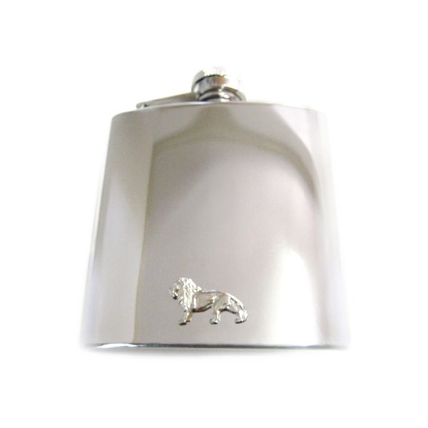 6 Oz. Stainless Steel Flask with Lion Pendant
