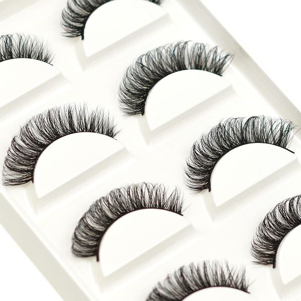 Vivis 5 Pairs False Lashes Russian Eyelashes 3D Strip Natural Short Wispy Thick Fluffy Fake D Curl - 007