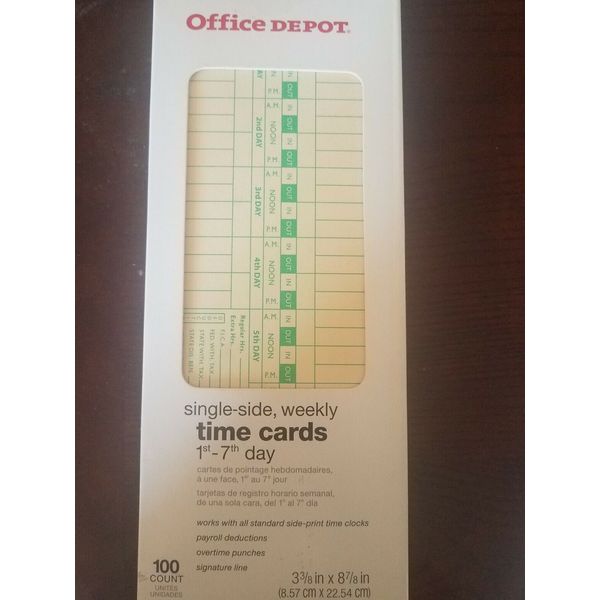 office depot single-side time cards 1st-7th day 100 count