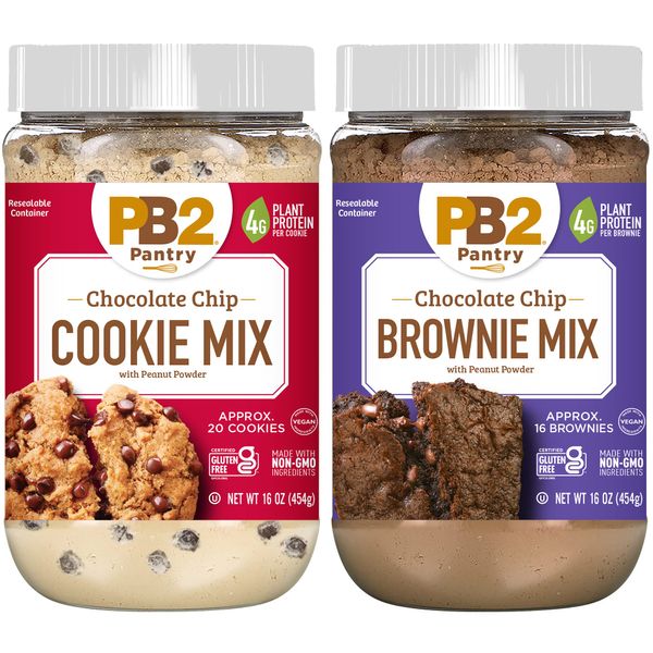 PB2 Pantry Chocolate Chip Cookie and Brownie Mix, Gluten Free, Non-GMO, 4g Protein Per Cookie, Vegan (2 Jars - 16 Oz Each)