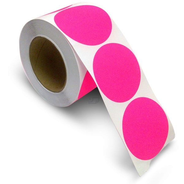 Blank Color Coding Stickers, Writable Surface – 500 Permanent Labels per Roll (Pink Fluorescent, 3" Circle)