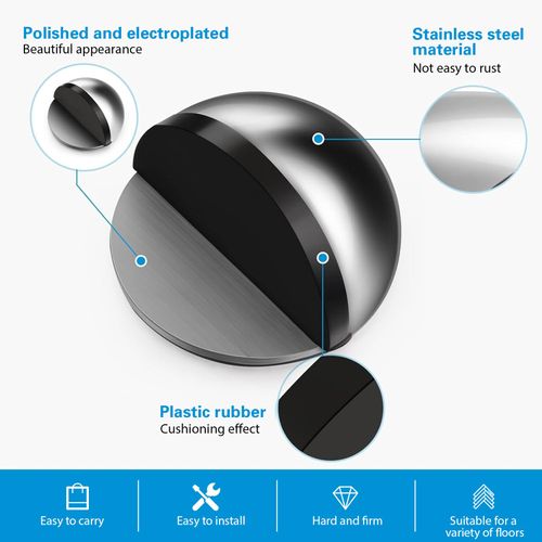 Hotop Self-Adhesive Floor Door Stoppers Oval Stainless Steel Door Stop Floor Mounted Half Moon Wall Protector Polished Doorstop with Glues for Hard Floor Glass Door to Protect Walls and Doors, Silver