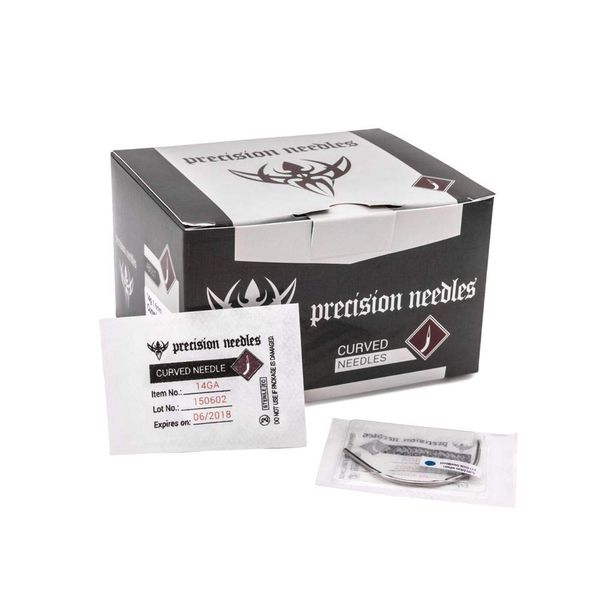 Precision Curved Body Piercing Needles Sterilized Surgical Stainless Steel Body Piercing Needles Box of 50, 1.6mm x 14g