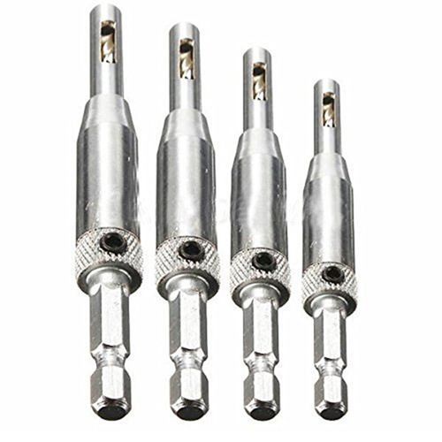Drill Bit for Centering, Hinges, Mounting Centers, Woodworking, Countersunk Screws, For Punching Holes, 4 Guides/Set