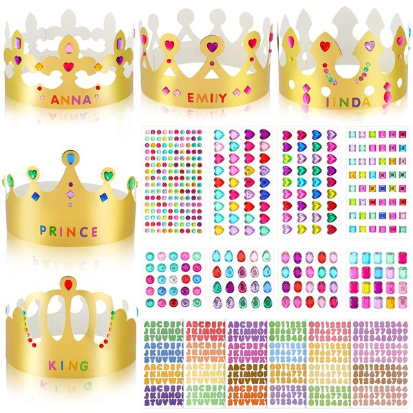 Paper Princess Prince Crowns for Kids Birthday Party Hats Gold for Boys Girls DIY Crown Supplies (Classic Style,34 Pieces)