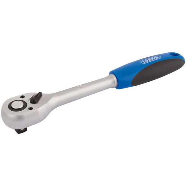 Draper Reversible Soft Grip Ratchet | 1/2" Square Drive 72 Tooth | Torque Socket Wrench | 16429, Blue