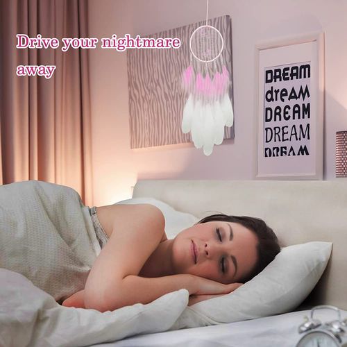 EQLEF Pink Dream Catcher for Women, Butterfly Dream Catcher Wall Hanging Feather Dreamcatcher Fairy Net Ornament for Bedroom Wedding Decoration