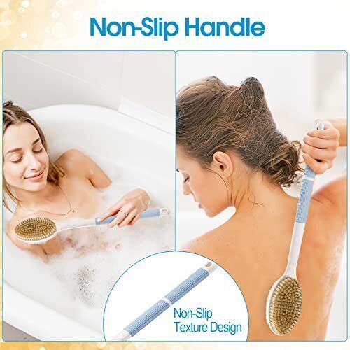 Back Scrubber Anti Slip for Shower,Back Brush Long Handle with Stiff and Soft