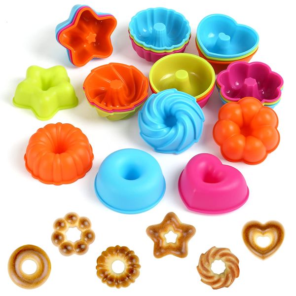 LIHAO 24 Pack of Silicone Baking Cups Set Reusable Cupcake Liners Non-Stick Heat Resistant Cake Molds Ice Cube Molds