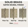 4”x3.5” Solid Brass Hinge Satin Nickel Finish Steeple Tip Heavy Duty w/ Screws