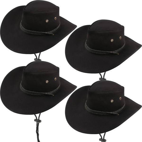 SGBETTER 4 Pack Adult Cowboy Hat Wide Brim Faux Felt Leather Western Cowboy Hat for Men Women Cowboy Costume Accessories Party Supplies Black