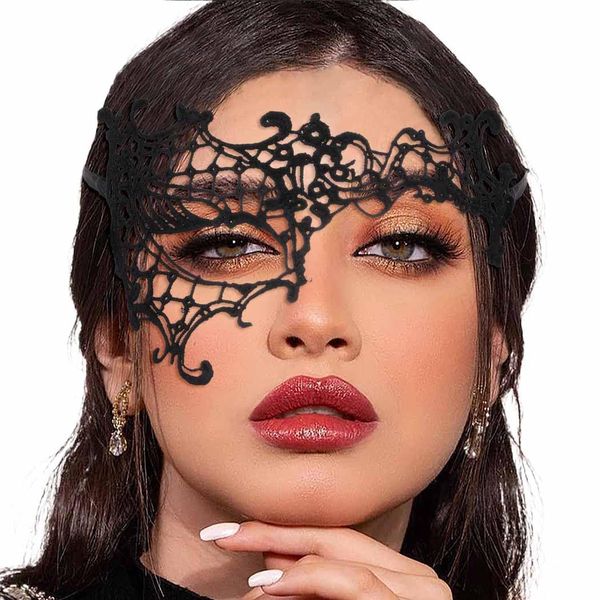 Tgirls Masquerade Lace Mask Women Black Lace Masks Sexy Costume Party Proms Face Mask Halloween Eye Mask (A)