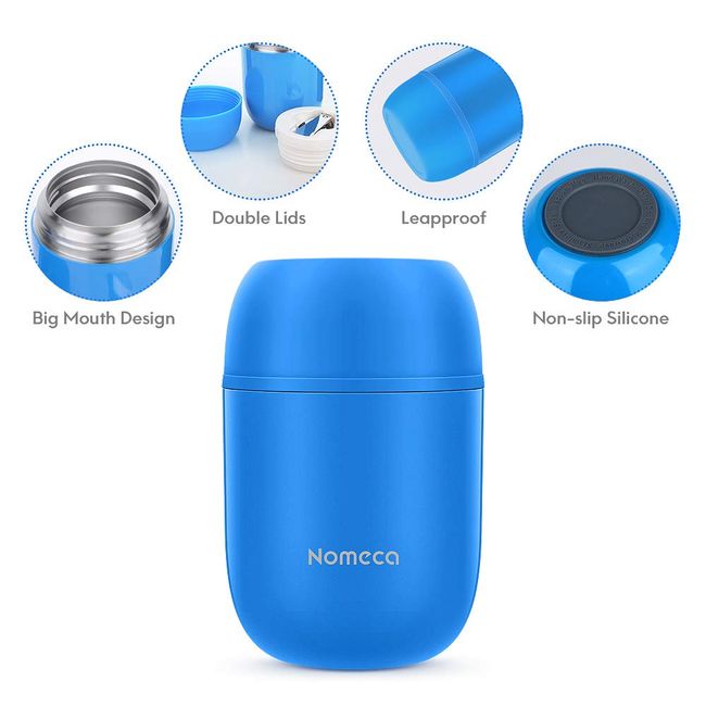  Nomeca Food Thermos Stainless Steel Vacuum Insulated Kids Food  Jar with Folding Spoon, 16Oz Soup Thermos Keep Food Warm/Cold, Wide Mouth &  Leakproof Hot Bento Lunch Container for Kid Adult Girl