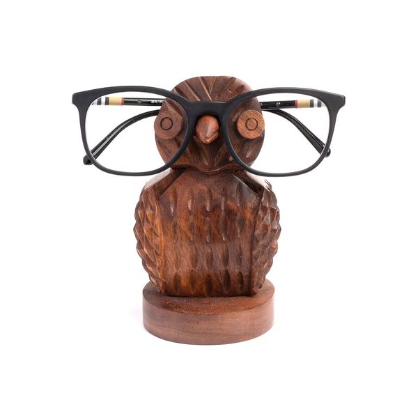 Owl Eyeglass Holder Stand - Hand Carved Wood