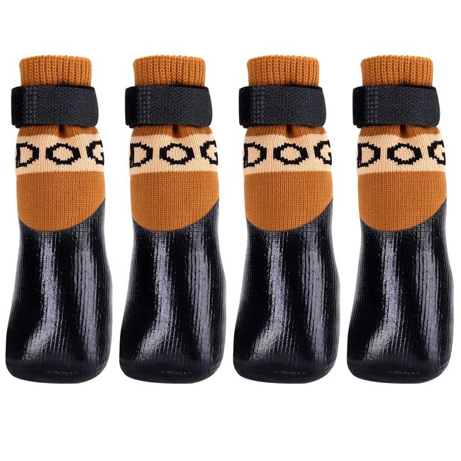 Pfotenschutz Avaner Hundeschuhe 4pcs Outdoor Sportschuhe Hundesocken wasserdichte Hundestiefel mit Anti-Rutsch Sohle Regenschutz Hundeschuhe Braun für KLEINE MITTELGROSSE Hunde Katzen (Größe L)