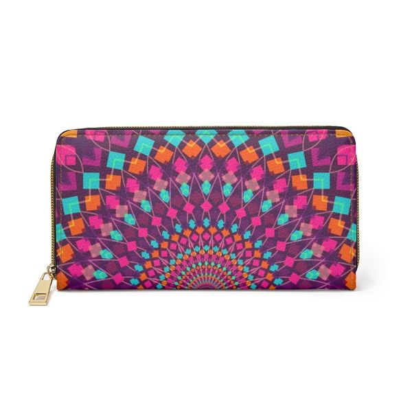 Womens Wallet, Zip Purse, Purple Kaleidoscope - One size