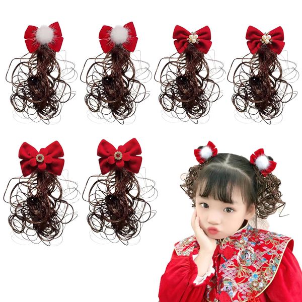 Doyime Wig, Hair Clip, Set of 6, Hair Ornaments, For Children, Bun Wig, Hair Extension, Bow, Kids Extension, Ponytail, China, Cosplay, Children's Hair Accessories, Fluffy, Lightweight, Ultra-thin,