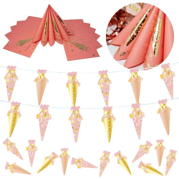 Oblique Unique® Schuleinführung Schulanfang Einschulung Deko Set für Mädchen - Servietten + Zuckertüten Girlande + Zuckertüten Konfetti Set Rosa Gold