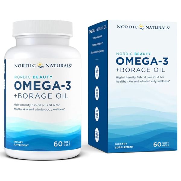 Nordic's Beauty Omega-3 + Borage Oil, Natural Lemon-Flavored - - Fish Oil Supplement for Skin Health and Hydration - Non-GMO - 60 Soft Gels