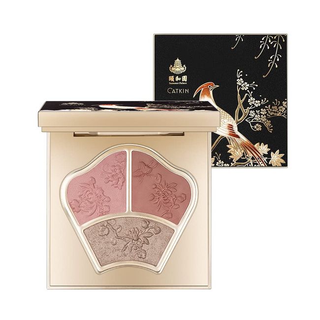 CATKIN X SUMMER PALACE Blusher Pink Nude Eyeshadow Palette Cheek Highlighter, 3-in-1 Moisturizing with Vitamin E Makeup Palette, 7.5g (C01)