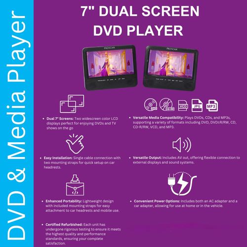 Proscan Elite 10.1" Dual Screen Portable CD DVD Media Player Black, SD Card slot, USB, 3.5mm Jack, For Car use Family Vacation or Travelling - PEDVD1082 (Renewed)