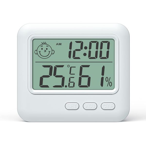 Lanhiem Indoor Digital Thermometer Hygrometer, Accurate Room Temperature Gauge Humidity Monitor with Alarm Clock, with Air Comfort Indicator, LCD Display for Home (White)