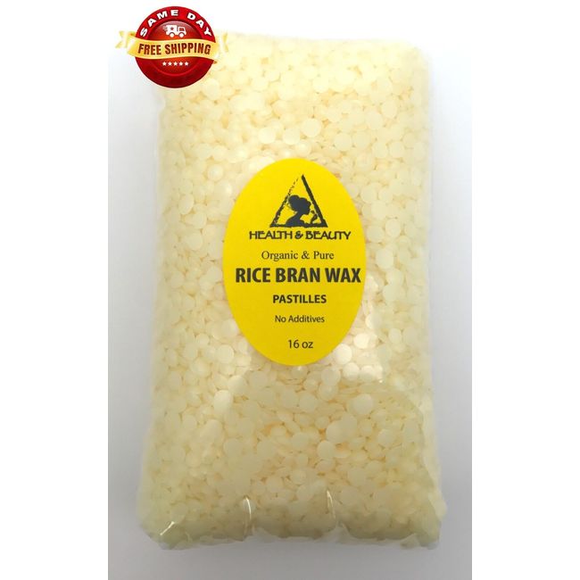 RICE BRAN WAX ORGANIC VEGAN BEADS by H&B Oils Center PASTILLES PURE 16 OZ, 1 LB