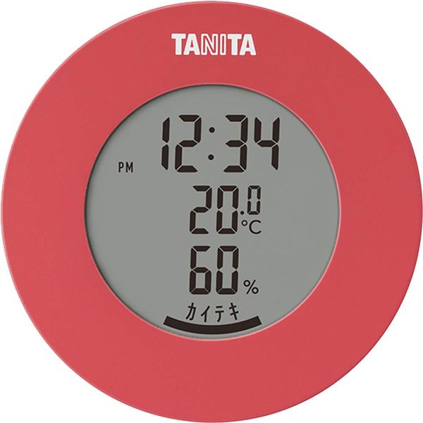 Tanita TT-585 PK Thermometer/Hygrometer Clock, Temperature, Humidity, Digital, Tabletop, Magnet, Pink