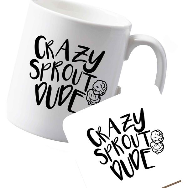 Flox Creative Ceramic Mug and Coaster Set Crazy Sprout Dude Left Handed