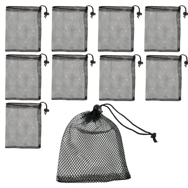 JMOOT Small Mesh Drawstring Bag, 10pcs Black Drawstring Mesh Bags Small Net Storage Bags with Cord Clips Lock for Traveling Gifts Home– 15 * 20 cm