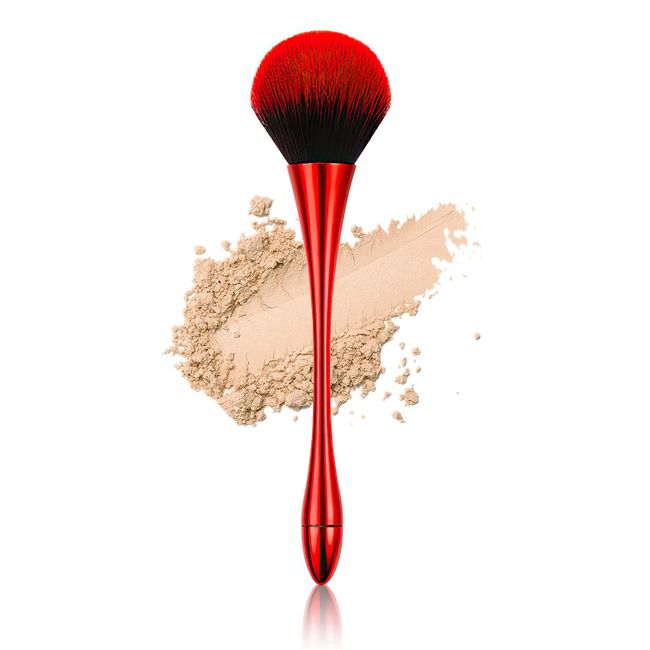 Puder-Make-up-Pinsel, Rouge-Pinsel, großer Gesichtspinsel für lose oder gepresste Einstellpuder, Bronzer-Pinsel mit Plüschfasern (Rot)