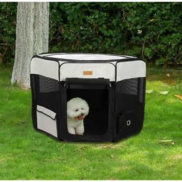 Portable Pet Playpen Foldable Exercise Play Pen Tent Kennel Removable Mesh Cover