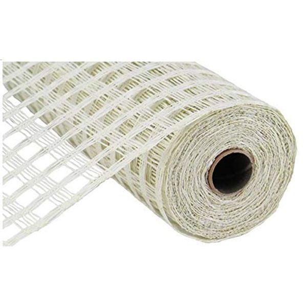 Poly Burlap Check Deco Mesh, 10" x 10 Yards (Cream)