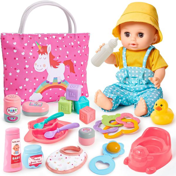 Toylink 22Pcs Baby Doll Accessories, Baby Doll Care Set with Doll Clothes Hat Diaper Bag Bib Bottle Duck & Baby Toys for Girls Pretend Play Toddler Toy Gift 3 4 5 6 Years Old (Doll Not Included)