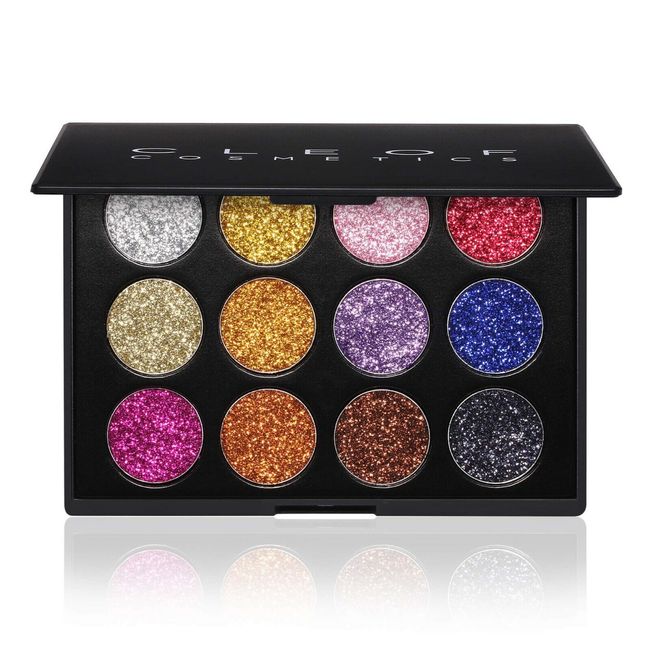 Cleof Cosmetics Scene Stealer 12 Pressed Glitter Palette 4 Eyelids Lips 53-HITOP