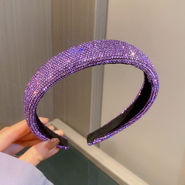 Wiwpar Rhinestone Headbands for Women Rhinestone Head Bands Wide Sparkly Hair Hoop Headbands Party Hair Accessories Purple (Style 2)