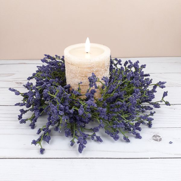Floral Candle Ring Purple Array Astilbe Flowers 3 in Inside Ring 10 in Overall