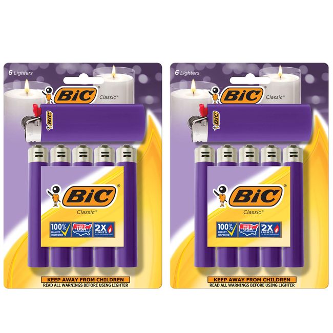 BIC Classic Lighters, Pocket Style, Lighter for Candles, Purple Lighters (Packaging May Vary), 12 Count Pack