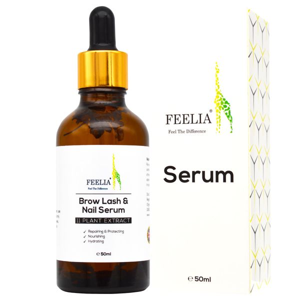 Feelia – Brow Lash & Nail Serum, For Healthy Growth With Argan, Castor, Red Rasberry, Passion Fruit Seed, Hydrating, Nourishing, Rich in Vitamins A & E, 11 Plant Extract – 50ml