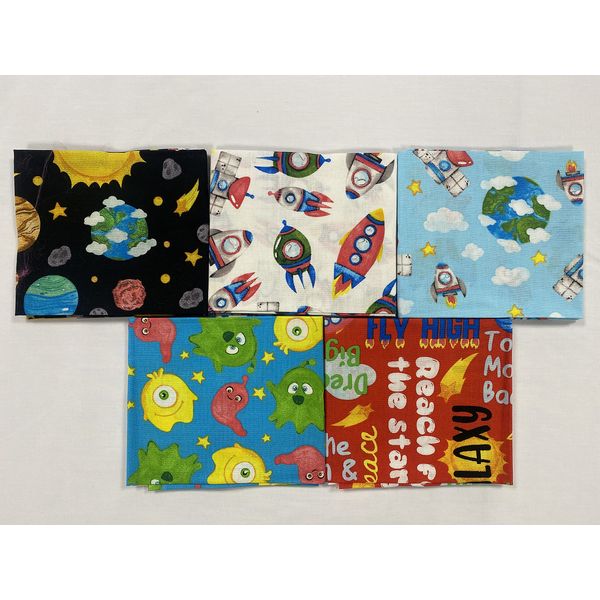 Galaxy Quest Fat Quarter Bundle - 100% Cotton - Various Space, Rocket & Planet Patterns - Craft, Quilting & Sewing