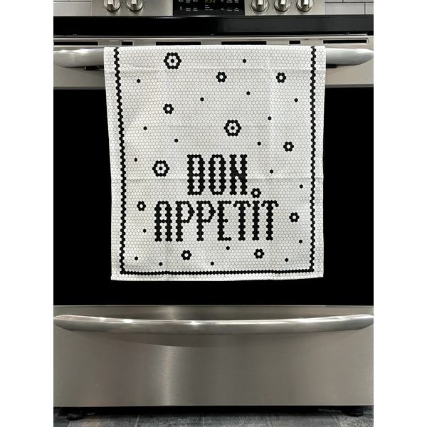 Black and White Bon Appétit French Cotton Kitchen Towel, Dish Towel, Tea Towel