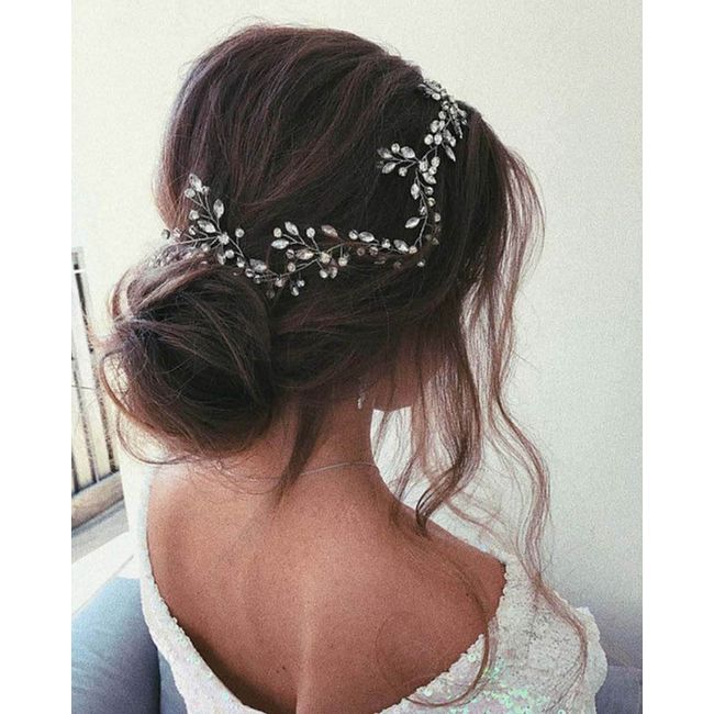 Wedity Bride Wedding Rhinestone Hair Vine Headband Silver Bridal Leaf Hair Piece Party Hair Accessories for Women and Girls