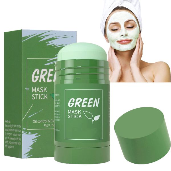 Reinigungsmaske Gesicht, Green Mask Stick,Green Tea Mask Stick,Feuchtigkeitsspendend,Tiefenreinigende Poren,Mitesserentferner,Regulierung des Wasser- und Ölhaushalts,40g